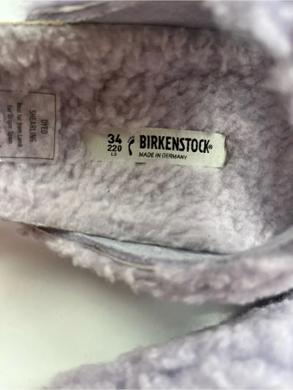 BIRKENSTOCK Arizona Girls Teddy Sandals Shearling Fur Lilac Purple Size L3 EU 34
